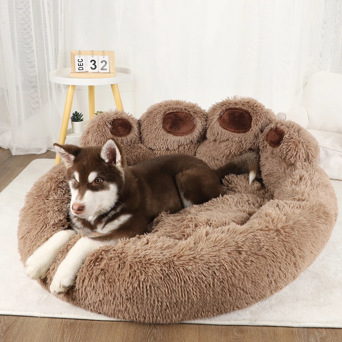 Large Fluffy Dog Bed - Cozy Sofa Style Pet Basket for Small to Medium Dogs