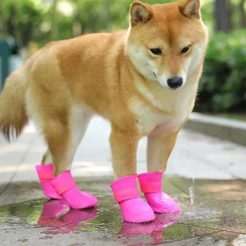 4Pcs Waterproof Anti-Slip Rubber Rain Boots for Dogs & Cats