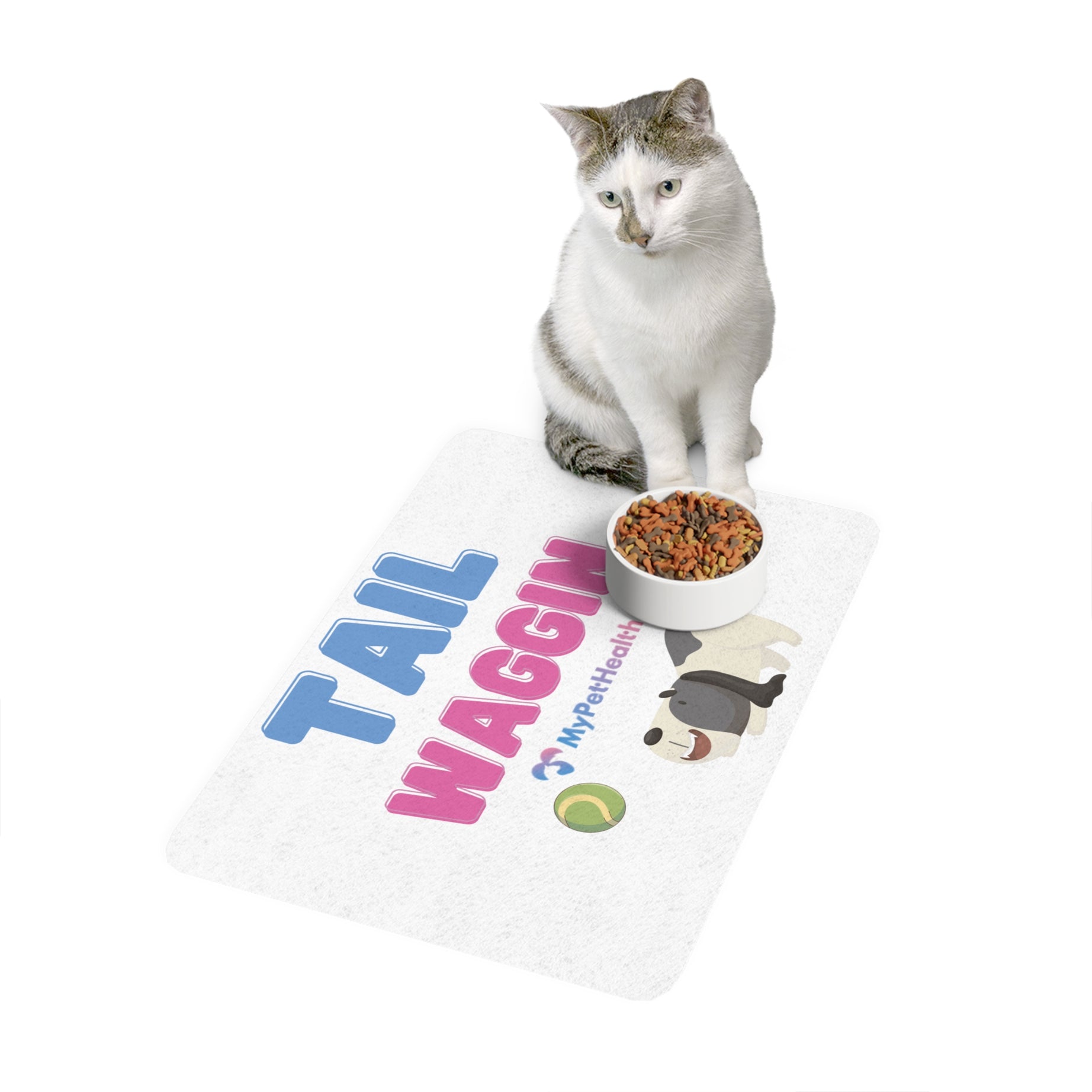 Cute Dog Pet Food Mat - Tail Waggin Design (12x18)