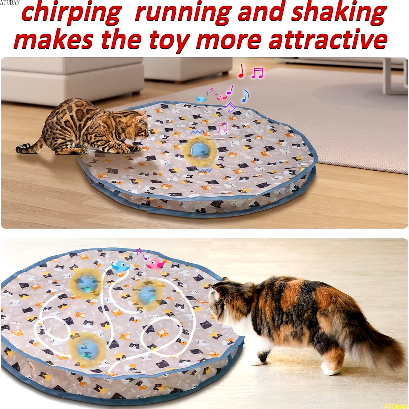 Interactive Electric Cat Toy, Motion Activated, Chirping, Hide & Seek