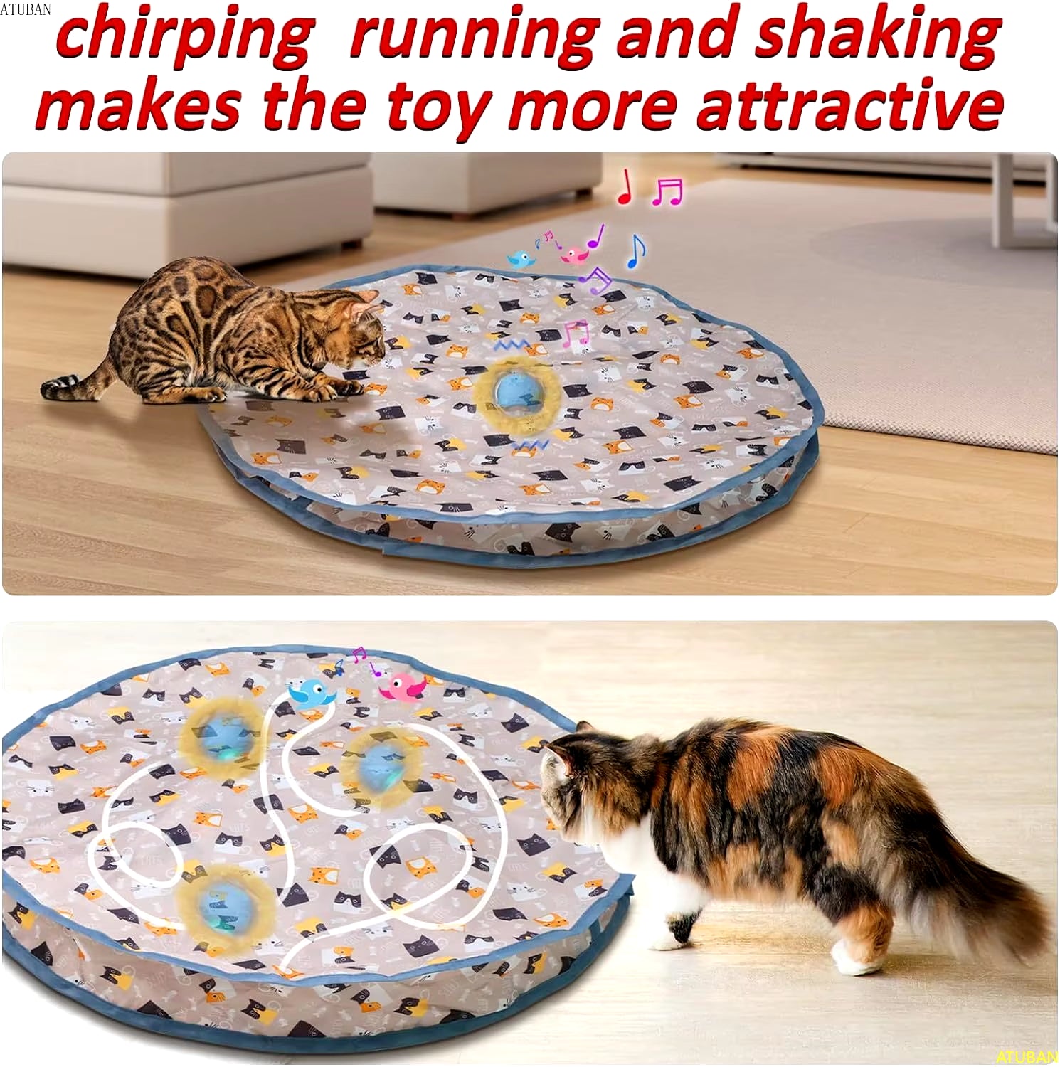 Interactive Electric Cat Toy, Motion Activated, Chirping, Hide & Seek