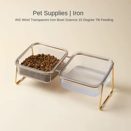 Transparent Cat Bowl, High Foot, Oblique Neck, Easy to Clean