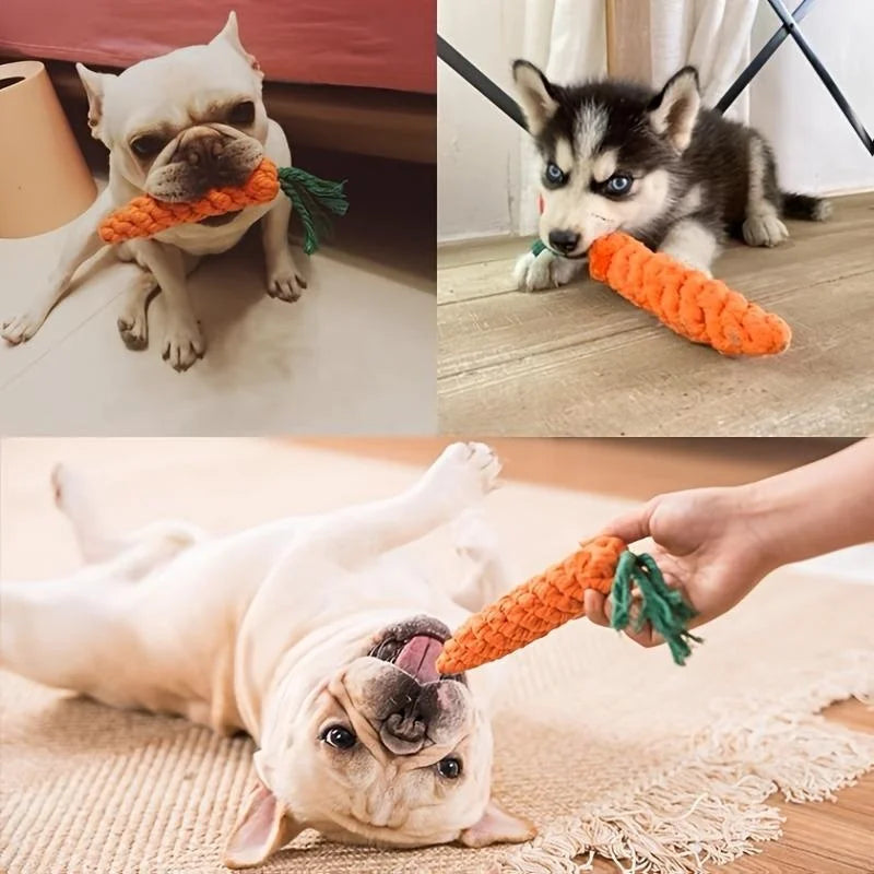 1Pc Carrot Shape Cotton Rope Toy for Dogs & Cats, Indoor Chew