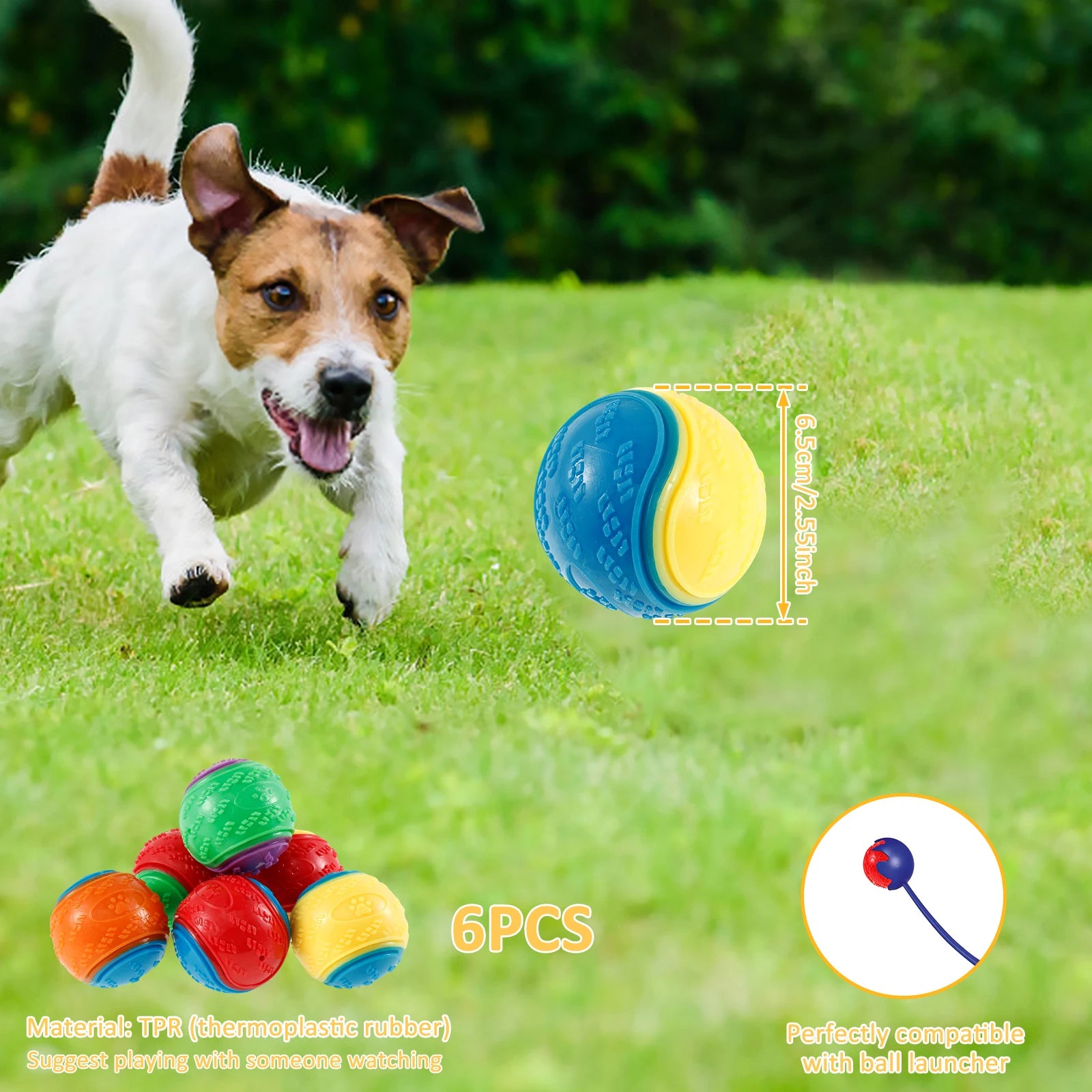 6Pcs Squeaky Dog Chew Toys, TPR Teeth-Cleaning Balls