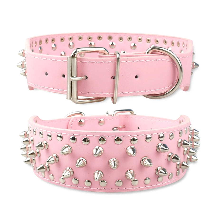 Spiked Studded Leather Dog Collar Adjustable for Pets