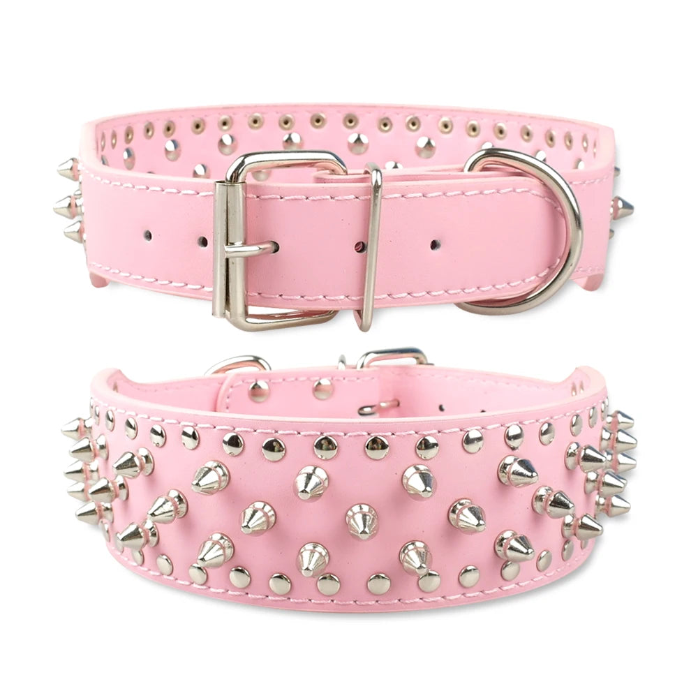 Spiked Studded Leather Dog Collar Adjustable for Pets