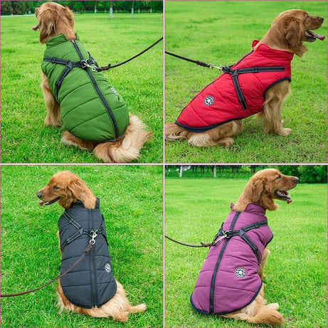Waterproof Winter Dog Jacket Fleece Coat with Harness