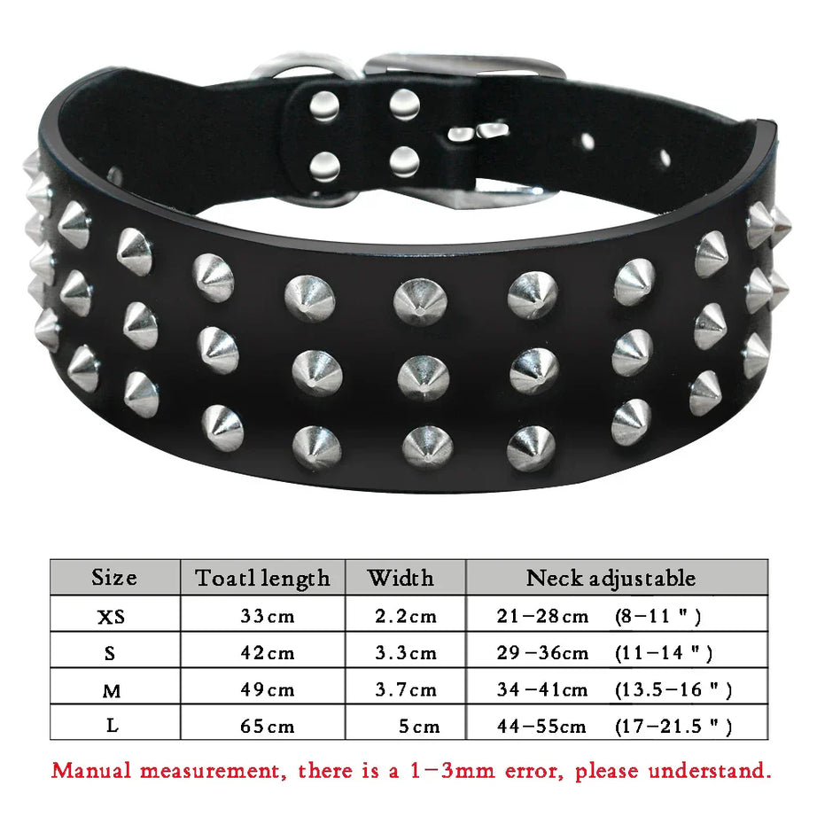 Spiked Studded Leather Dog Collar Adjustable for Pets