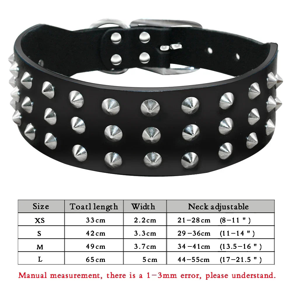 Spiked Studded Leather Dog Collar Adjustable for Pets