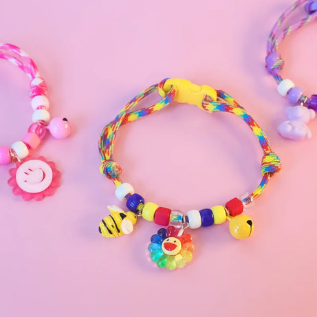 Colorful Braided Dog Collar with Pendant, Bell, Adjustable