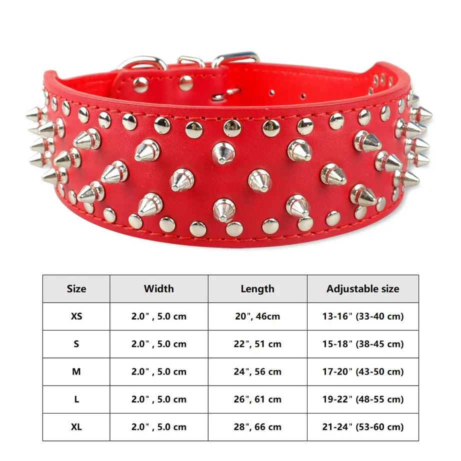 Spiked Studded Leather Dog Collar Adjustable for Pets