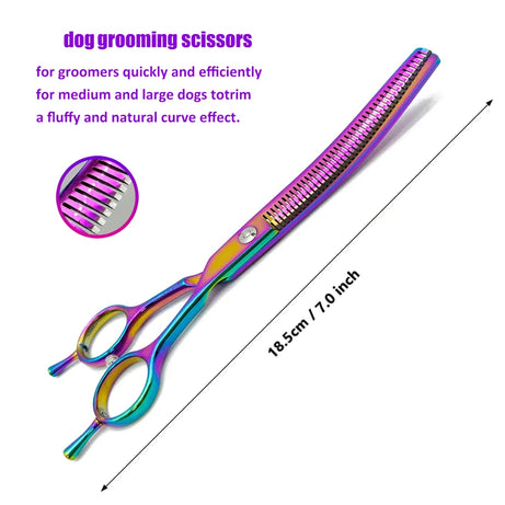 Colorful 7" Curved Thinning Shears for Dog Grooming Scissors