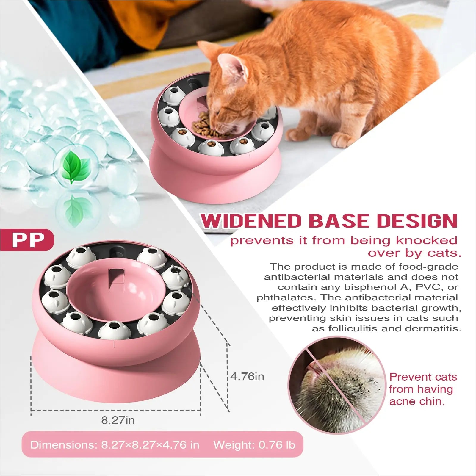 Raised Cat Dog Slow Feeder Bowl, Non-Slip Rotating Puzzle Dish