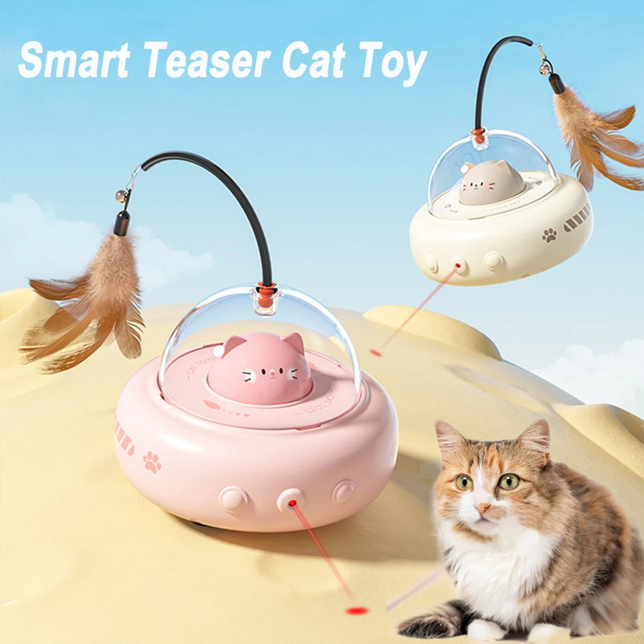 Smart Electric UFO Cat Teaser Toy w/ Bell & Feather