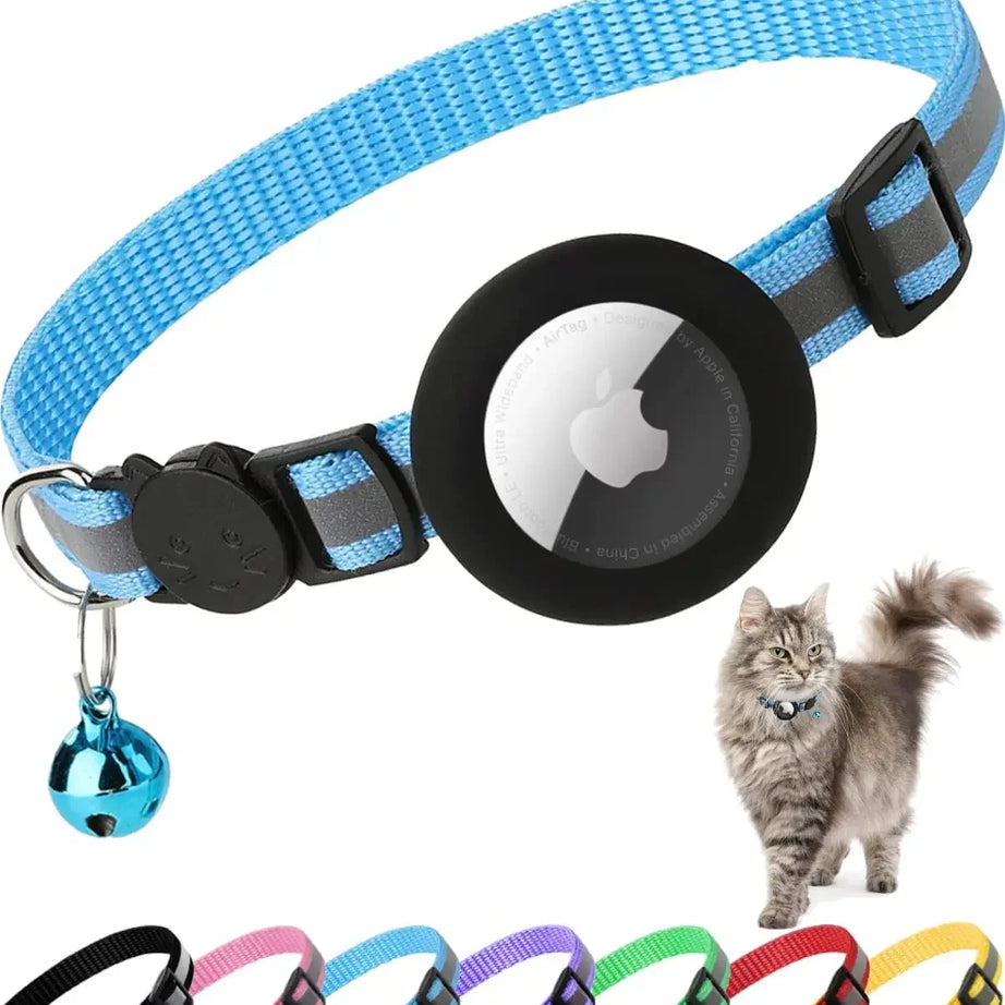 AirTag Cat Collar Reflective w/ Holder & Bell, 0.4" Breakaway