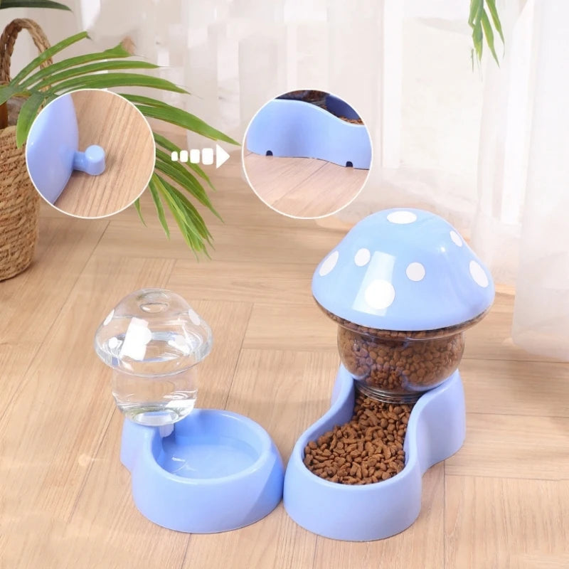 2Pcs Cat Bowl Set with Automatic Feeder & Water Dispenser