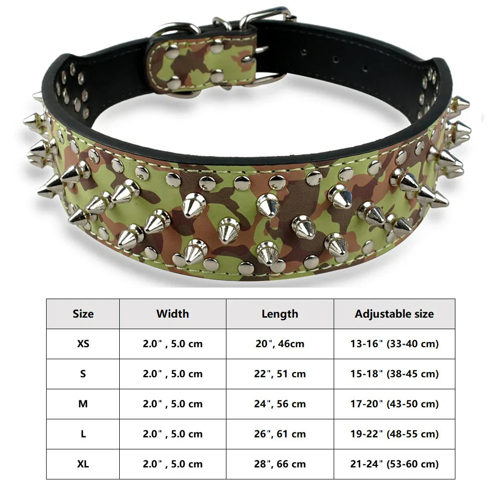 Spiked Studded Leather Dog Collar Adjustable for Pets