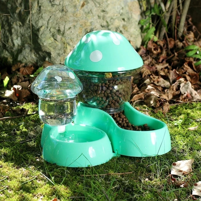 2Pcs Cat Bowl Set with Automatic Feeder & Water Dispenser