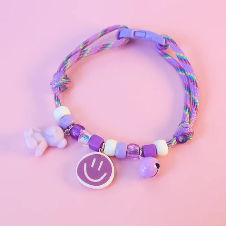 Colorful Braided Dog Collar with Pendant, Bell, Adjustable