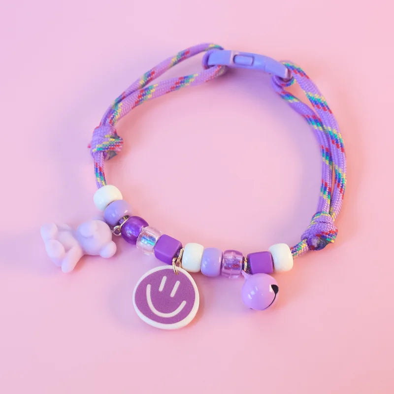 Colorful Braided Dog Collar with Pendant, Bell, Adjustable