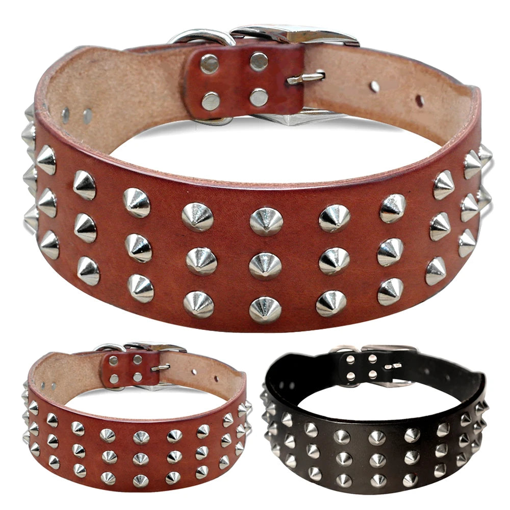 Spiked Studded Leather Dog Collar Adjustable for Pets