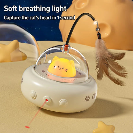 Smart Electric UFO Cat Teaser Toy w/ Bell & Feather