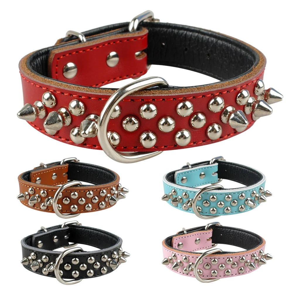 Spiked Studded Leather Dog Collar Adjustable for Pets