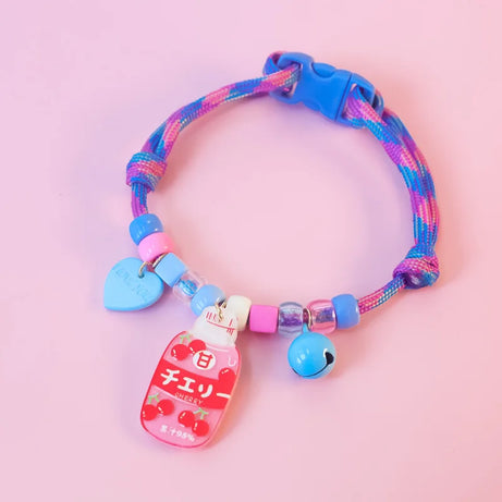 Colorful Braided Dog Collar with Pendant, Bell, Adjustable