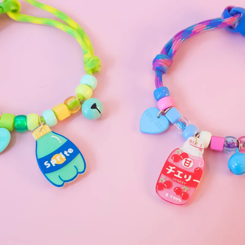 Colorful Braided Dog Collar with Pendant, Bell, Adjustable