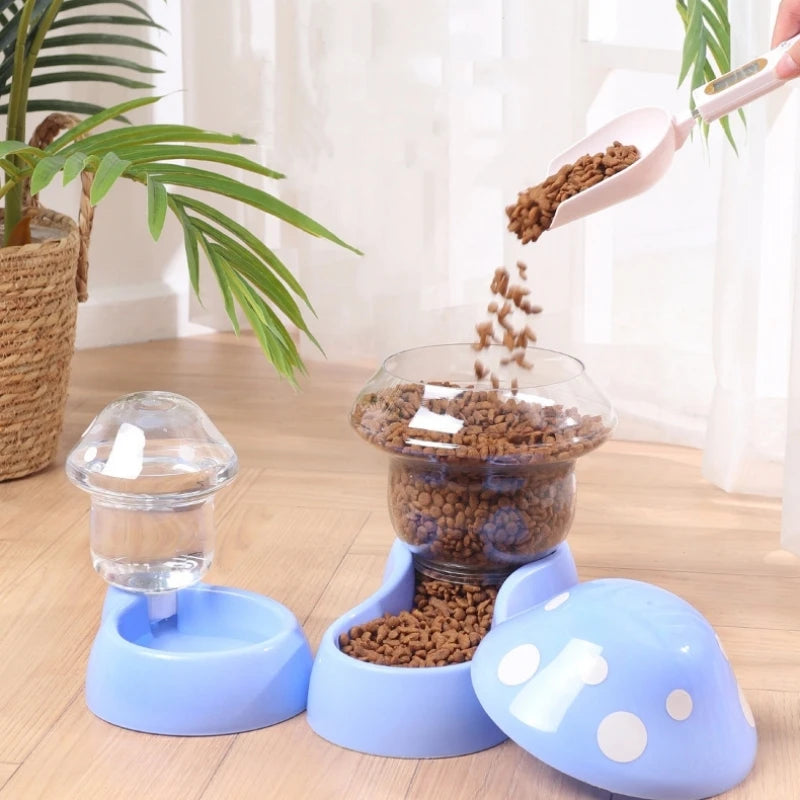 2Pcs Cat Bowl Set with Automatic Feeder & Water Dispenser