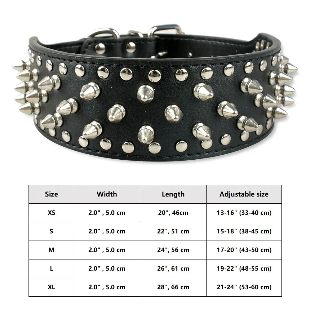 Spiked Studded Leather Dog Collar Adjustable for Pets