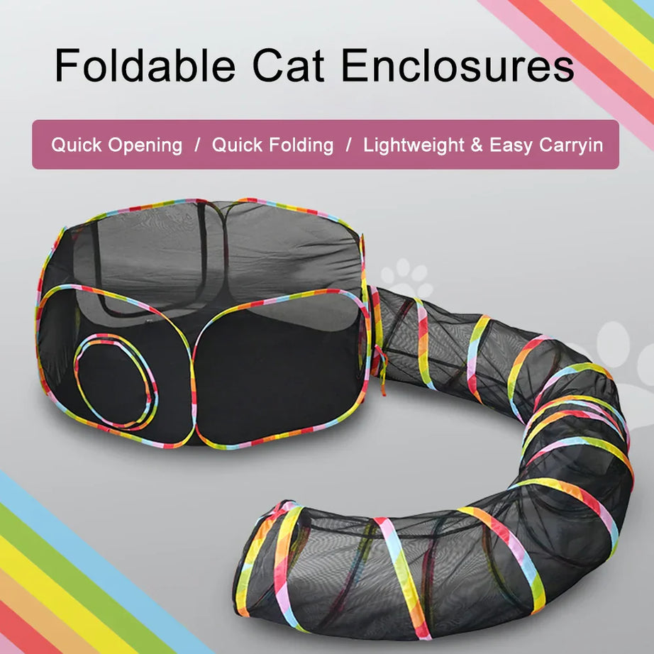 Foldable Outdoor Cat Enclosure & Playpen Tunnel for Pets