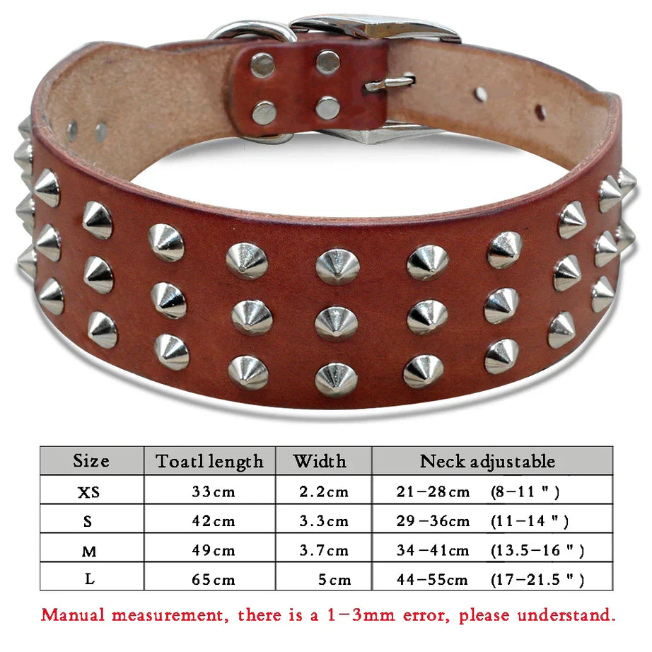 Spiked Studded Leather Dog Collar Adjustable for Pets