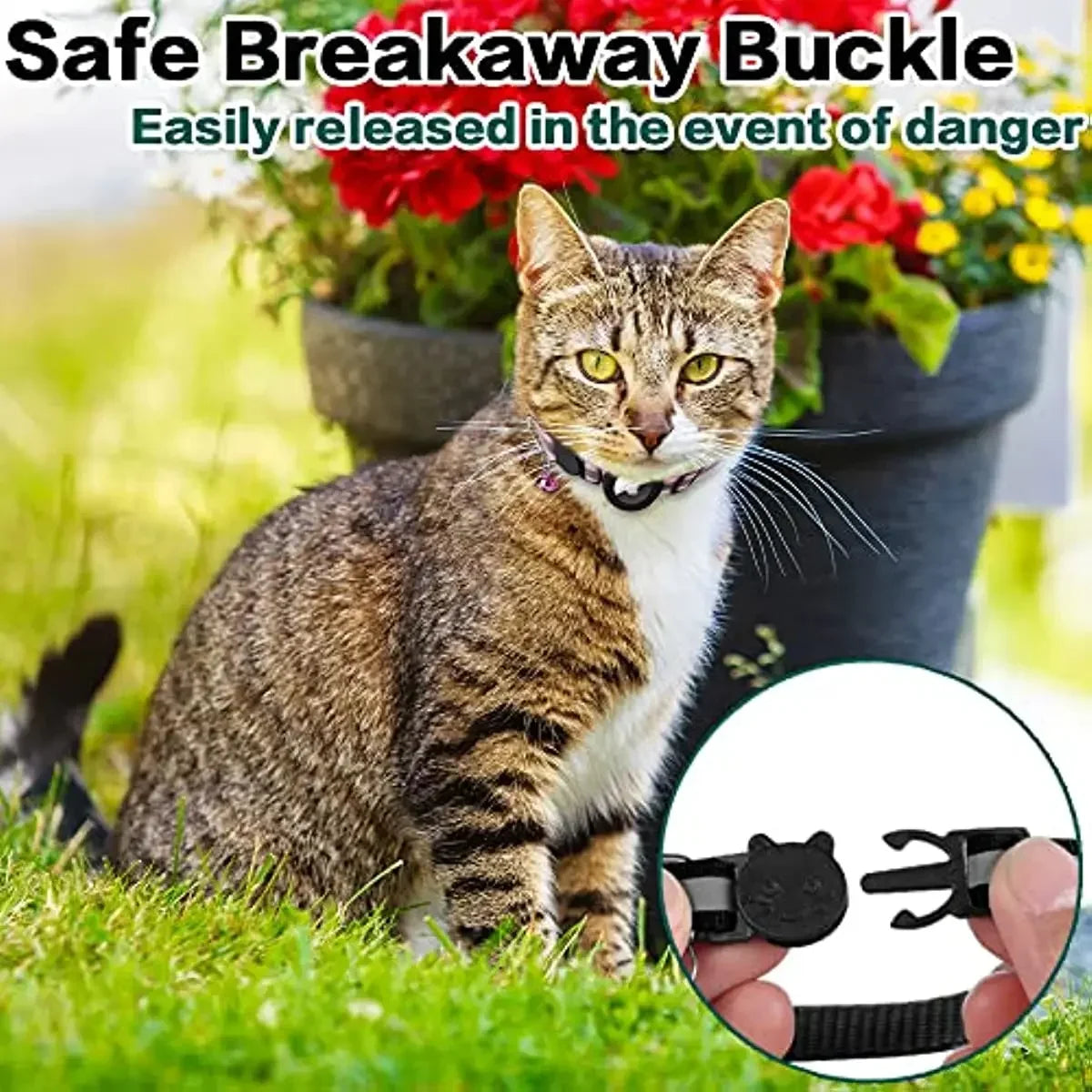 AirTag Cat Collar Reflective w/ Holder & Bell, 0.4" Breakaway