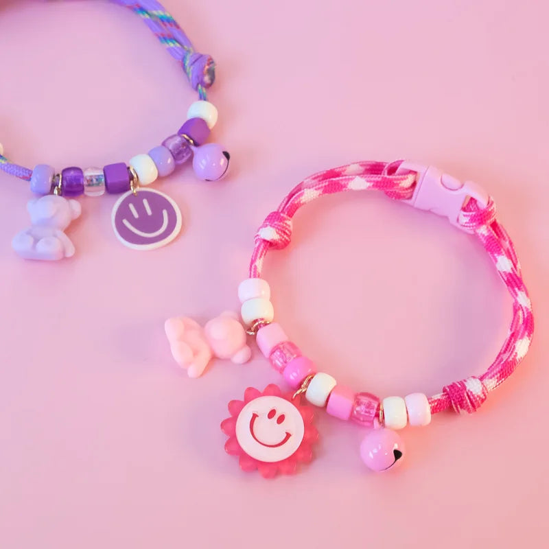 Colorful Braided Dog Collar with Pendant, Bell, Adjustable