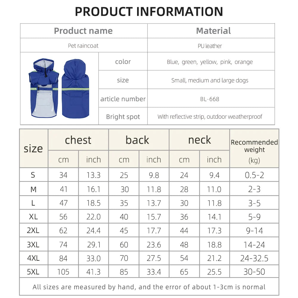 Waterproof Reflective Dog Raincoat – Hooded & Windproof