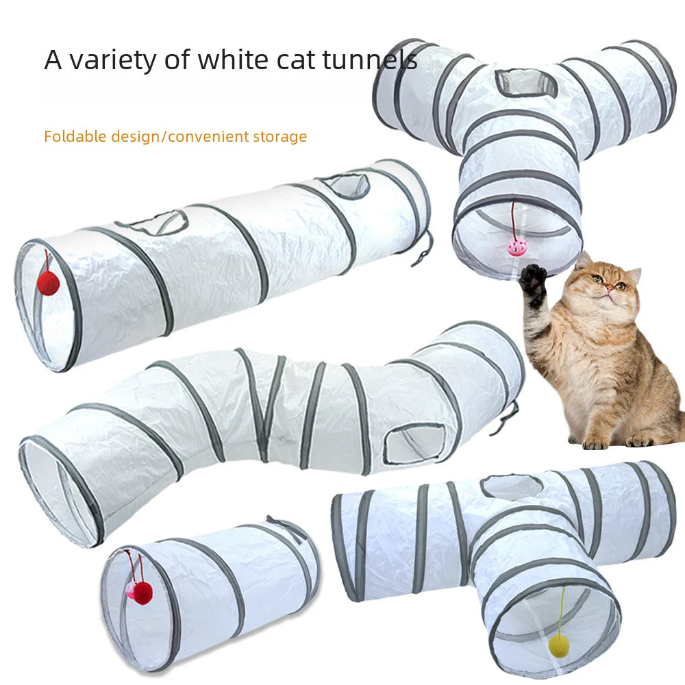 White Cat Tunnel Toy - Interactive Dragon Playground for Cats