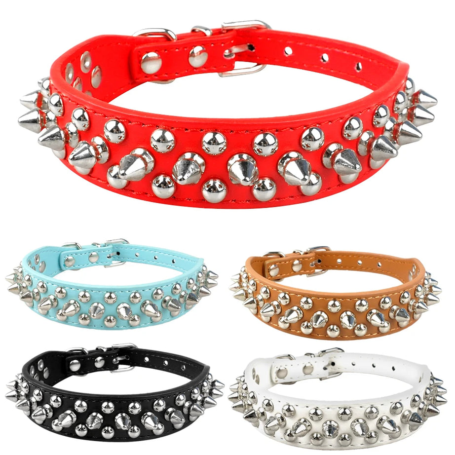 Spiked Studded Leather Dog Collar Adjustable for Pets