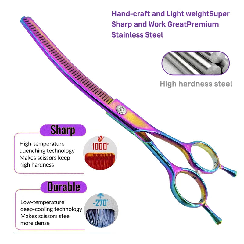 Colorful 7" Curved Thinning Shears for Dog Grooming Scissors