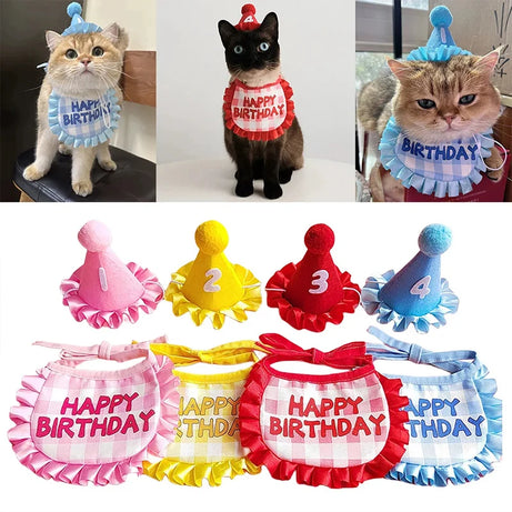 Pet Birthday Hat & Bib Set – Cute Costume for Cats & Dogs
