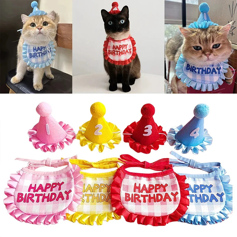 Pet Birthday Hat & Bib Set – Cute Costume for Cats & Dogs