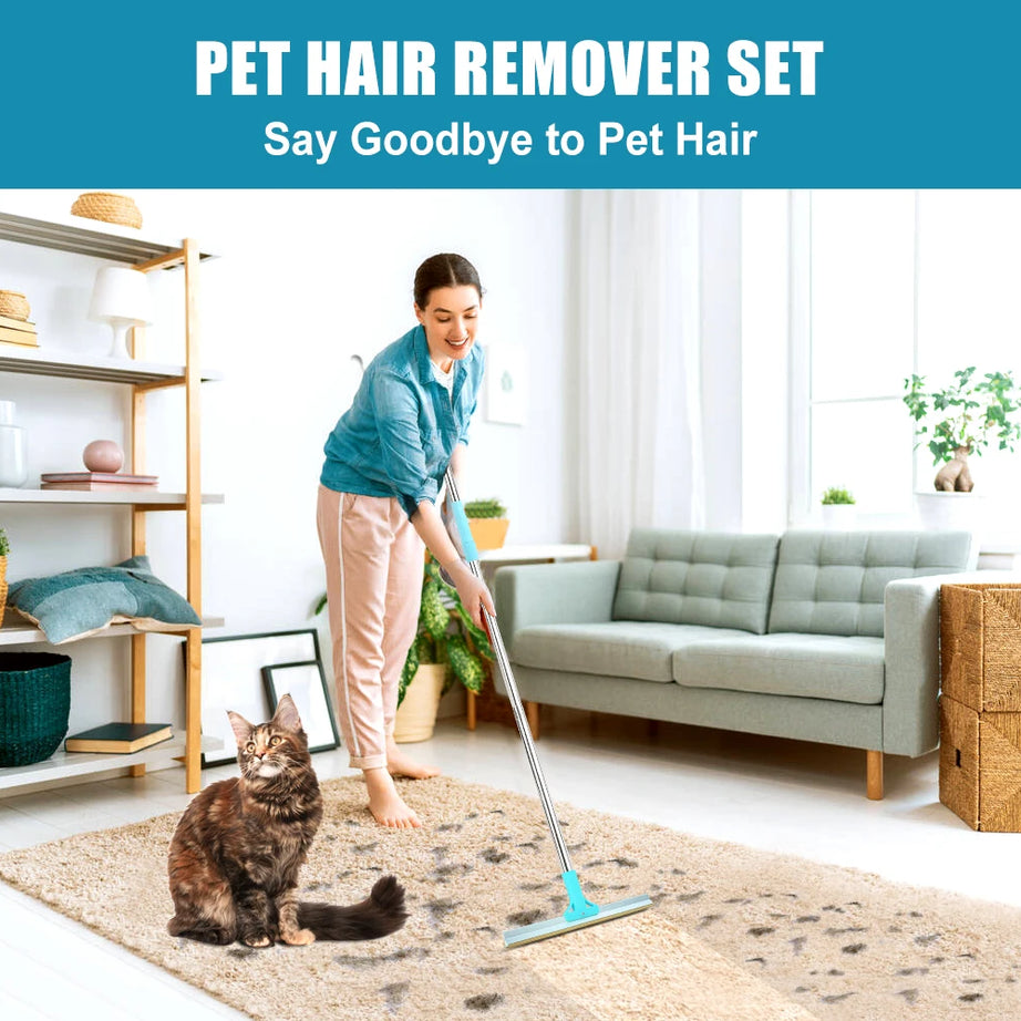 Adjustable Pet Hair Remover Set – Carpet Rake & Lint Broom