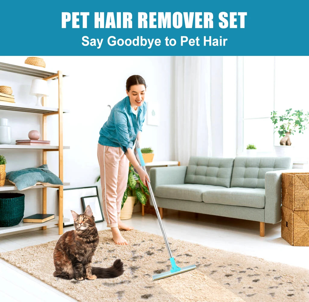 Adjustable Pet Hair Remover Set – Carpet Rake & Lint Broom