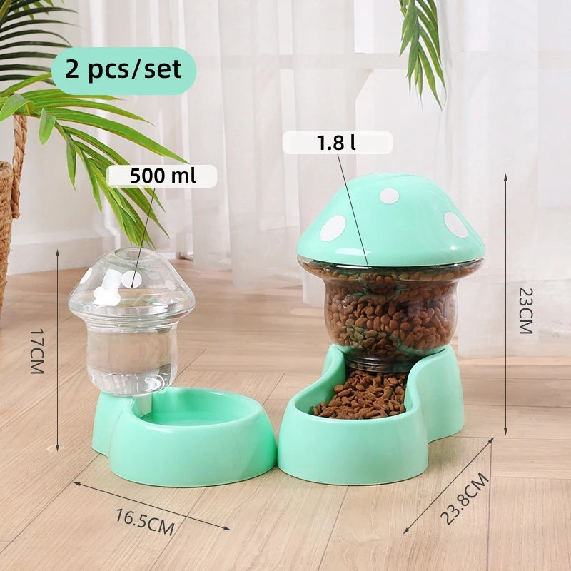 2Pcs Cat Bowl Set with Automatic Feeder & Water Dispenser