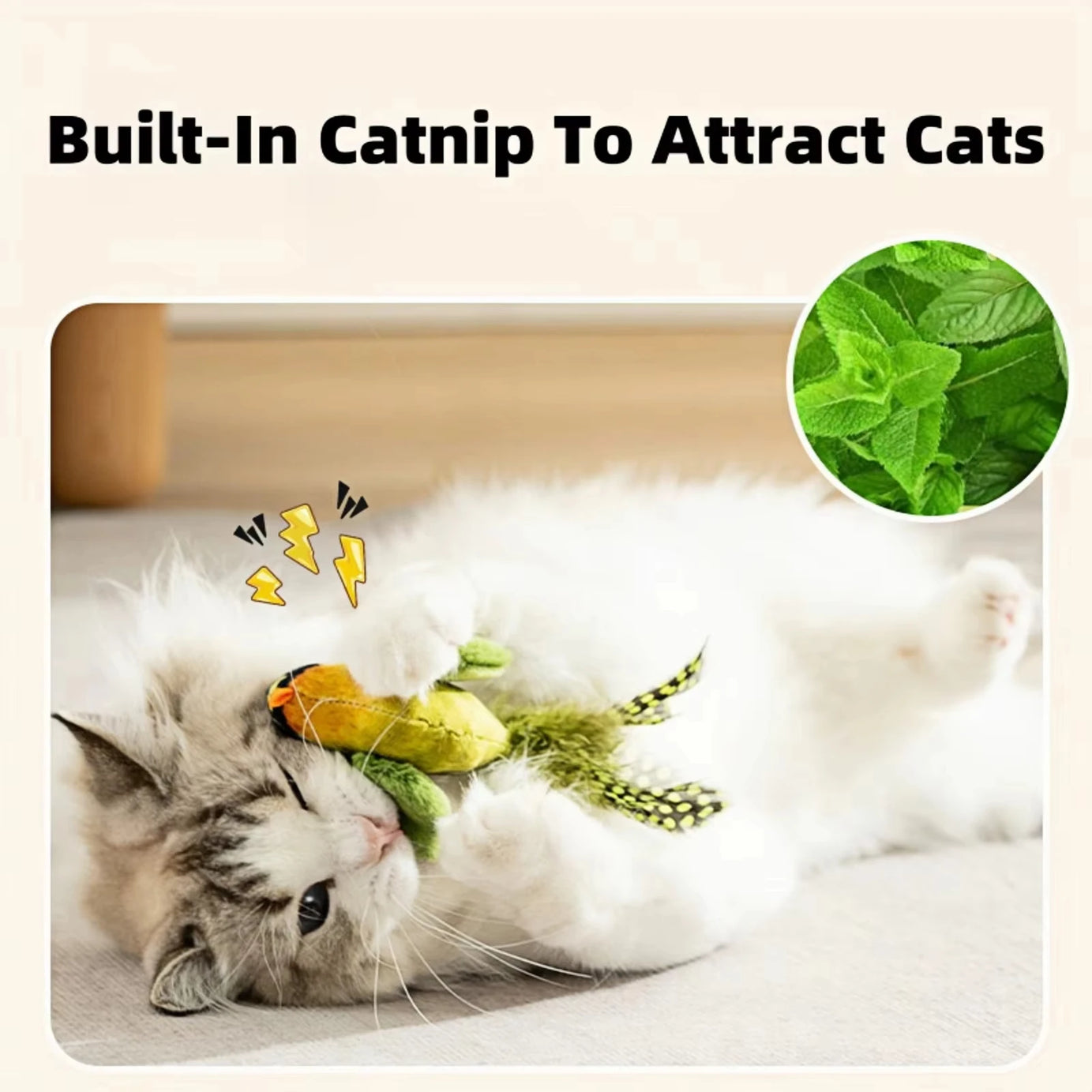Interactive Cat Toy with Bird Sound & Catnip for Kittens