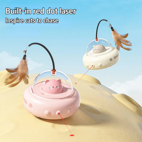 Smart Electric UFO Cat Teaser Toy w/ Bell & Feather
