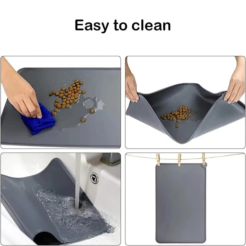 Non-Slip Waterproof Silicone Pet Food Mat, High-Lipped, Non-Stick