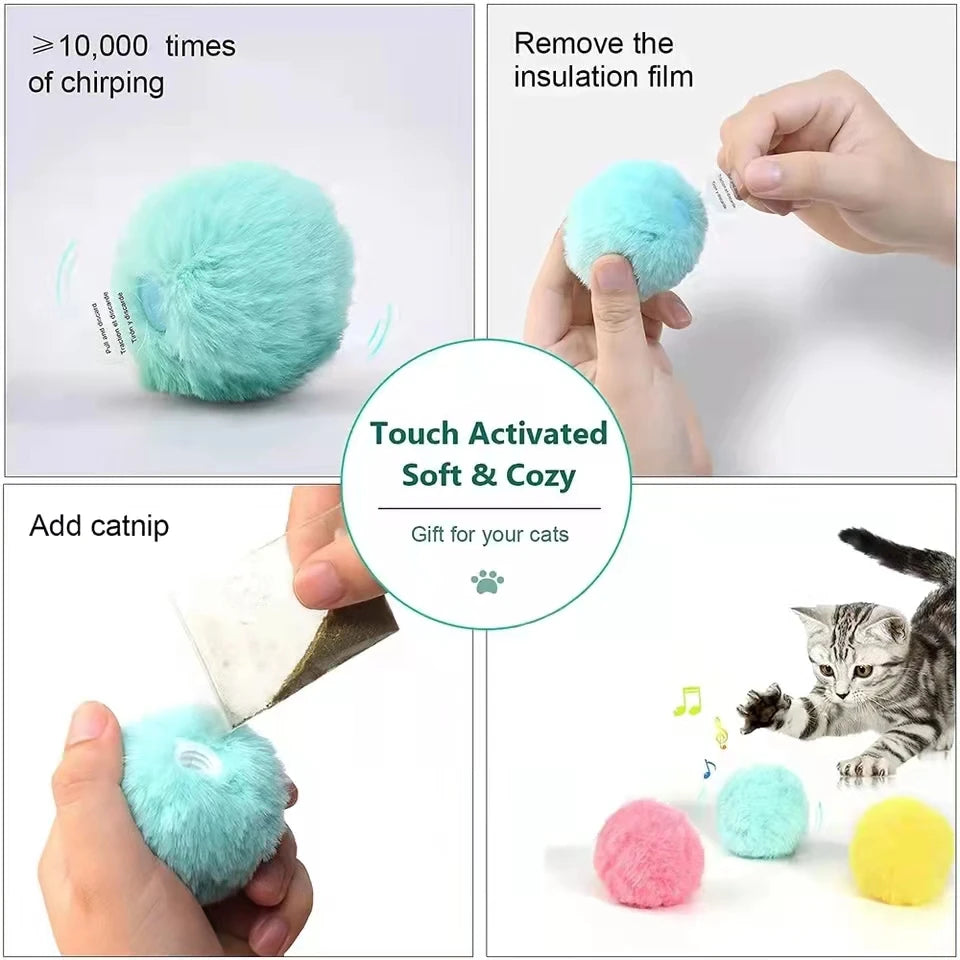 Smart Electric Cat Toy Ball – Plush, Catnip, Squeaky Fun