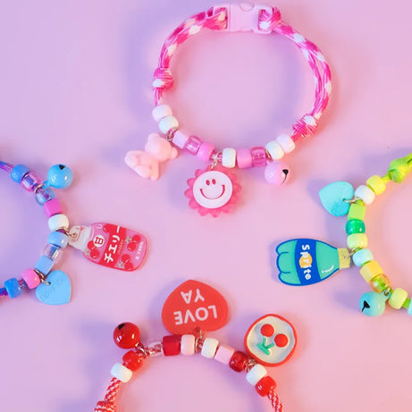 Colorful Braided Dog Collar with Pendant, Bell, Adjustable