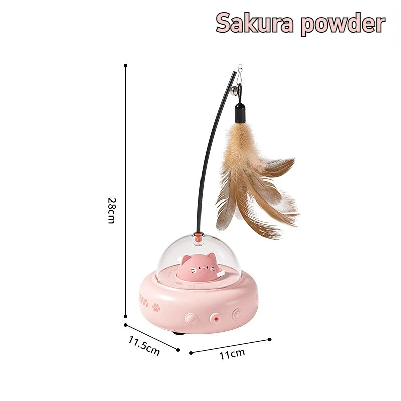 Smart Electric UFO Cat Teaser Toy w/ Bell & Feather